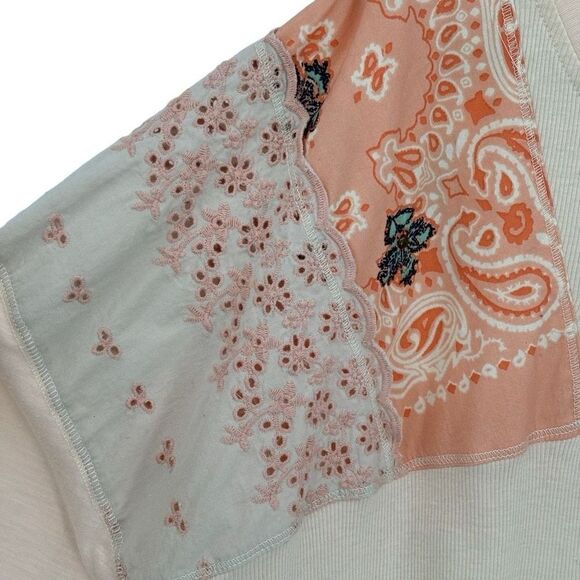 Free People We The Free Feelin It Pink Slouchy Patchwork Long Sleeve Top Medium - Picture 5 of 11